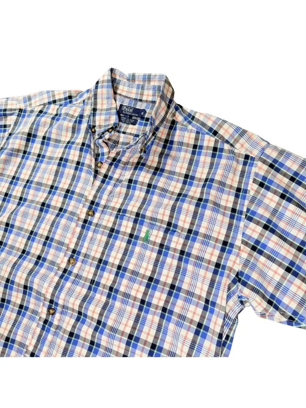 Polo Ralph Lauren Mens XL Short Sleeve Shirt Blue Pink Plaid Button Np Navy Pony